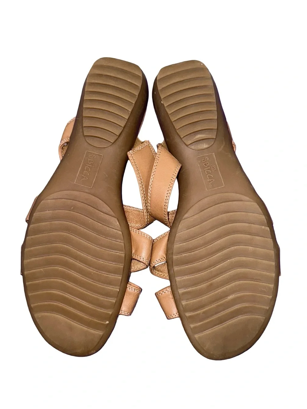 Sbicca Rachel Tan Comfort Slide Sandals Women’s Sz 9 Boho Casual Slip On Wedge